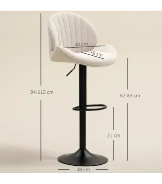 Juego de 2 Taburetes de Bar Giratorios con Altura Ajustable 62-83 cm Tapizada en Chenilla Respaldo y Reposapiés Beige