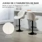 Juego de 2 Taburetes de Bar Giratorios con Altura Ajustable 62-83 cm Tapizada en Chenilla Respaldo y Reposapiés Beige