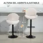 Juego de 2 Taburetes de Bar Giratorios con Altura Ajustable 62-83 cm Tapizada en Chenilla Respaldo y Reposapiés Beige