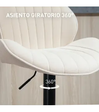 Juego de 2 Taburetes de Bar Giratorios con Altura Ajustable 62-83 cm Tapizada en Chenilla Respaldo y Reposapiés Beige