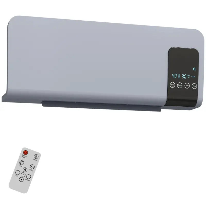 Calefactor Eléctrico de Pared 1000W/2000W Estufa con Pantalla LED y Mando a Distancia 54,5x12x21,5 cm Gris