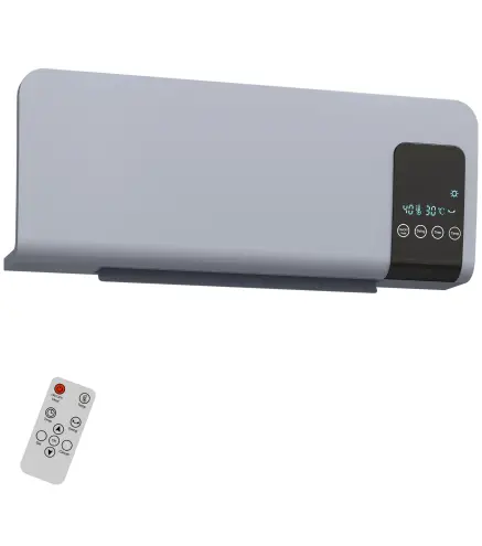 Calefactor Eléctrico de Pared 1000W/2000W Estufa con Pantalla LED y Mando a Distancia 54,5x12x21,5 cm Gris