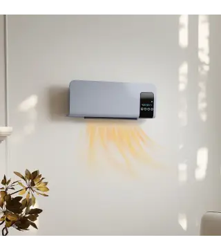 Calefactor Eléctrico de Pared 1000W/2000W Estufa con Pantalla LED y Mando a Distancia 54,5x12x21,5 cm Gris