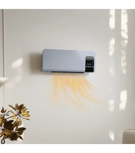 Calefactor Eléctrico de Pared 1000W/2000W Estufa con Pantalla LED y Mando a Distancia 54,5x12x21,5 cm Gris