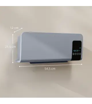 Calefactor Eléctrico de Pared 1000W/2000W Estufa con Pantalla LED y Mando a Distancia 54,5x12x21,5 cm Gris