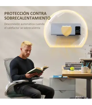 Calefactor Eléctrico de Pared 1000W/2000W Estufa con Pantalla LED y Mando a Distancia 54,5x12x21,5 cm Gris
