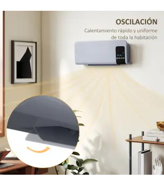 Calefactor Eléctrico de Pared 1000W/2000W Estufa con Pantalla LED y Mando a Distancia 54,5x12x21,5 cm Gris