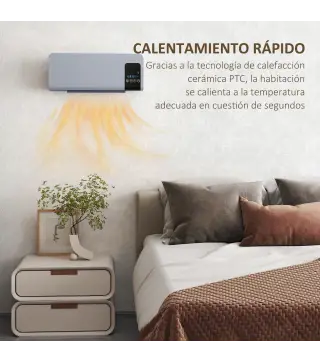 Calefactor Eléctrico de Pared 1000W/2000W Estufa con Pantalla LED y Mando a Distancia 54,5x12x21,5 cm Gris