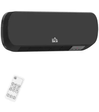Calefactor Eléctrico de Pared 1000W/2000W Estufa con Pantalla LED y Mando a Distancia 45x18,6x11,5 cm Negro