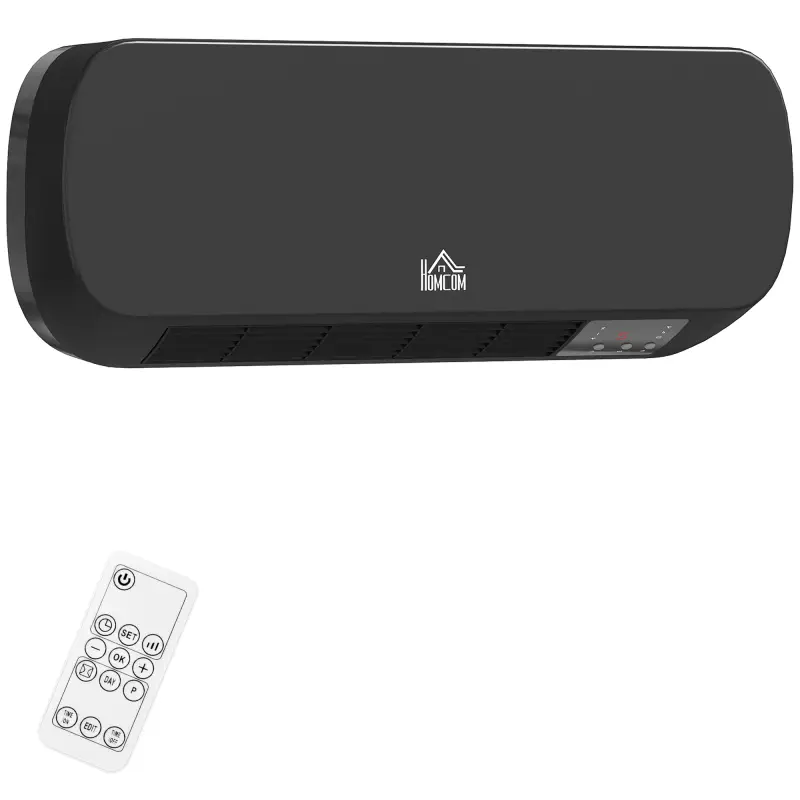 Calefactor Eléctrico de Pared 1000W/2000W Estufa con Pantalla LED y Mando a Distancia 45x18,6x11,5 cm Negro