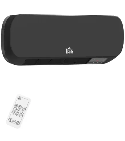 Calefactor Eléctrico de Pared 1000W/2000W Estufa con Pantalla LED y Mando a Distancia 45x18,6x11,5 cm Negro