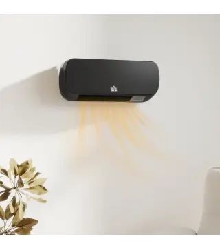 Calefactor Eléctrico de Pared 1000W/2000W Estufa con Pantalla LED y Mando a Distancia 45x18,6x11,5 cm Negro