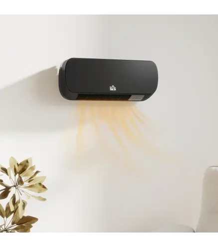 Calefactor Eléctrico de Pared 1000W/2000W Estufa con Pantalla LED y Mando a Distancia 45x18,6x11,5 cm Negro