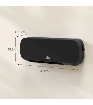 Calefactor Eléctrico de Pared 1000W/2000W Estufa con Pantalla LED y Mando a Distancia 45x18,6x11,5 cm Negro