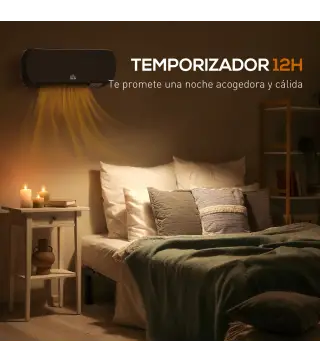 Calefactor Eléctrico de Pared 1000W/2000W Estufa con Pantalla LED y Mando a Distancia 45x18,6x11,5 cm Negro