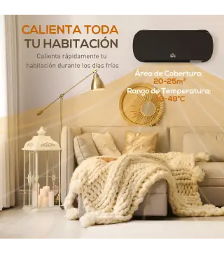 Calefactor Eléctrico de Pared 1000W/2000W Estufa con Pantalla LED y Mando a Distancia 45x18,6x11,5 cm Negro