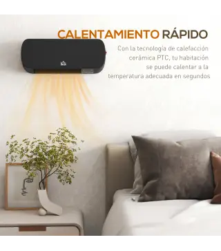 Calefactor Eléctrico de Pared 1000W/2000W Estufa con Pantalla LED y Mando a Distancia 45x18,6x11,5 cm Negro