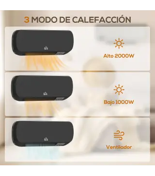Calefactor Eléctrico de Pared 1000W/2000W Estufa con Pantalla LED y Mando a Distancia 45x18,6x11,5 cm Negro