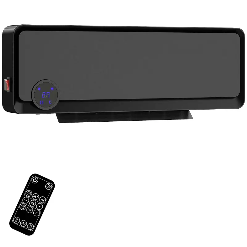 Calefactor Eléctrico de Pared 1000W/2000W Estufa con Pantalla LED IPX2 y Mando a Distancia 56x11,7x18,5 cm Negro Calefactor Eléctrico de Pared 1000W/2000W Estufa con Pantalla LED IPX2 y Mando a Distancia 56x11,7x18,5 cm Negro