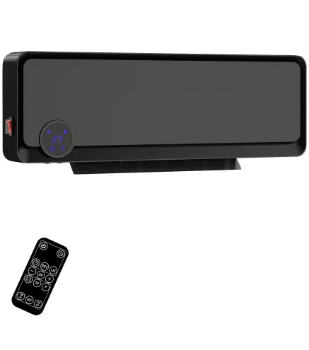 Calefactor Eléctrico de Pared 1000W/2000W Estufa con Pantalla LED IPX2 y Mando a Distancia 56x11,7x18,5 cm Negro