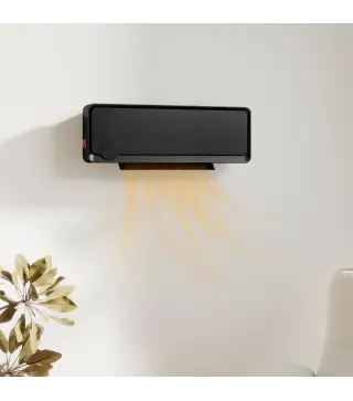 Calefactor Eléctrico de Pared 1000W/2000W Estufa con Pantalla LED IPX2 y Mando a Distancia 56x11,7x18,5 cm Negro