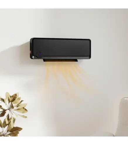 Calefactor Eléctrico de Pared 1000W/2000W Estufa con Pantalla LED IPX2 y Mando a Distancia 56x11,7x18,5 cm Negro
