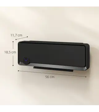Calefactor Eléctrico de Pared 1000W/2000W Estufa con Pantalla LED IPX2 y Mando a Distancia 56x11,7x18,5 cm Negro