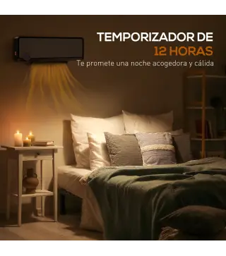 Calefactor Eléctrico de Pared 1000W/2000W Estufa con Pantalla LED IPX2 y Mando a Distancia 56x11,7x18,5 cm Negro