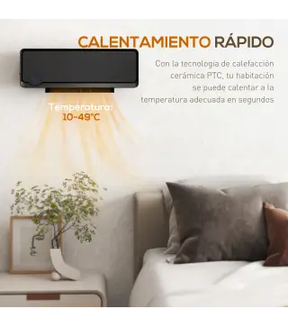 Calefactor Eléctrico de Pared 1000W/2000W Estufa con Pantalla LED IPX2 y Mando a Distancia 56x11,7x18,5 cm Negro