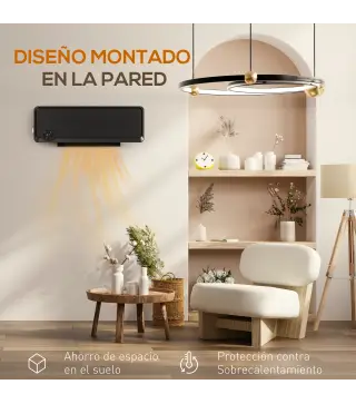 Calefactor Eléctrico de Pared 1000W/2000W Estufa con Pantalla LED IPX2 y Mando a Distancia 56x11,7x18,5 cm Negro