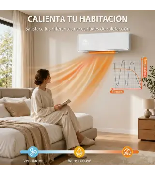 Calefactor Eléctrico Bajo Consumo de Pared 2000W con 3 Modos Pantalla LED Termostato Temporizador y Panel de Vidrio