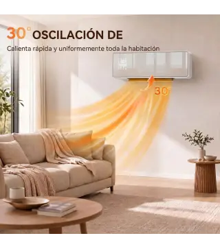 Calefactor Eléctrico Bajo Consumo de Pared 2000W con 3 Modos Pantalla LED Termostato Temporizador y Panel de Vidrio