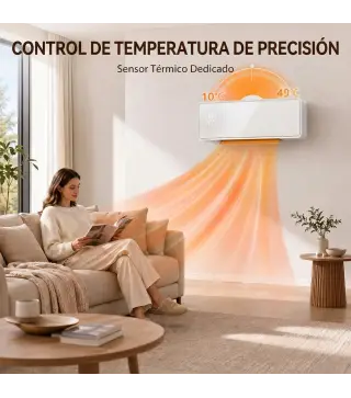 Calefactor Eléctrico Bajo Consumo de Pared 2000W con 3 Modos Pantalla LED Termostato Temporizador y Panel de Vidrio