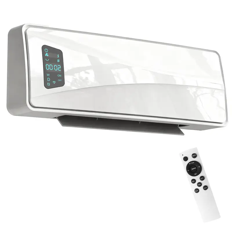 Calefactor Eléctrico de Pared 2000W con 3 Modos Pantalla LED Termostato Temporizador y Oscilación Blanco