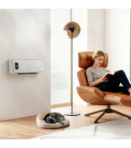 Calefactor Eléctrico de Pared 2000W con 3 Modos Pantalla LED Termostato Temporizador y Oscilación Blanco