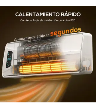Calefactor Eléctrico de Pared 2000W con 3 Modos Pantalla LED Termostato Temporizador y Oscilación Blanco