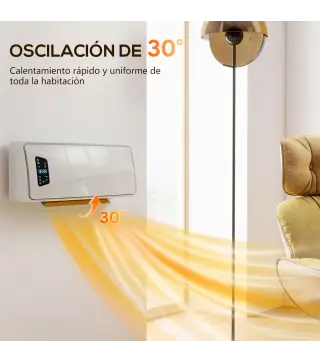 Calefactor Eléctrico de Pared 2000W con 3 Modos Pantalla LED Termostato Temporizador y Oscilación Blanco