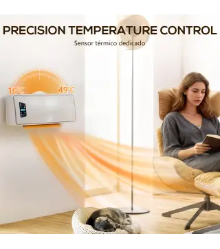 Calefactor Eléctrico de Pared 2000W con 3 Modos Pantalla LED Termostato Temporizador y Oscilación Blanco