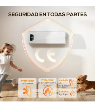 Calefactor Eléctrico de Pared 2000W con 3 Modos Pantalla LED Termostato Temporizador y Oscilación Blanco