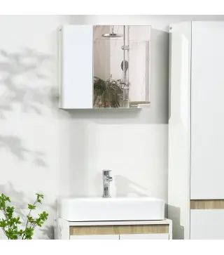 Armario de Baño con Espejo 2 Puertas y Estantes Ajustables Mueble de Baño Colgar 48x15x45 cm Blanco