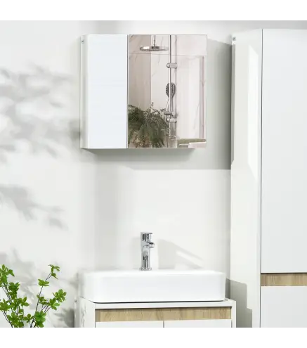 Armario de Baño con Espejo 2 Puertas y Estantes Ajustables Mueble de Baño Colgar 48x15x45 cm Blanco