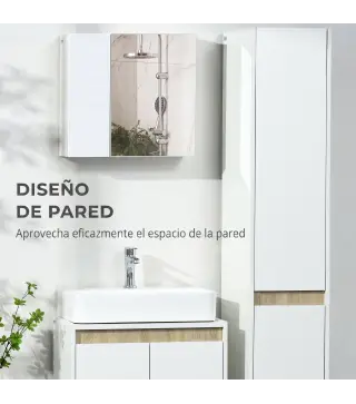 Armario de Baño con Espejo 2 Puertas y Estantes Ajustables Mueble de Baño Colgar 48x15x45 cm Blanco