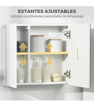 Armario de Baño con Espejo 2 Puertas y Estantes Ajustables Mueble de Baño Colgar 48x15x45 cm Blanco