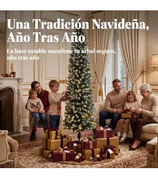 Árbol de Navidad Estrecho Nevado con 170 Luces LED Bicolor 180 cm 351 Ramas Ignífugo 11 Modos Mando a Distancia Verde