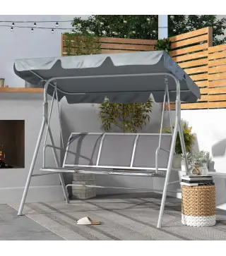 Balancín Jardín Exterior de 3 Plazas con Toldo Ajustable Respaldo Transpirable y Marco de Metal 171x108x154 cm Gris