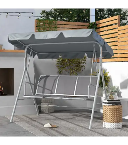 Balancín Jardín Exterior de 3 Plazas con Toldo Ajustable Respaldo Transpirable y Marco de Metal 171x108x154 cm Gris