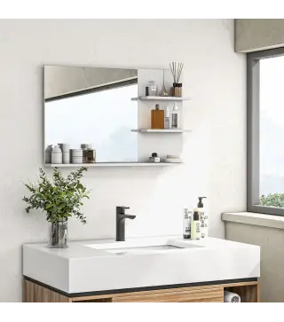Espejo de Baño de Pared con 2 Estantes Laterales y Estante Inferior para Entrada Pasillo 75x10x48 cm Blanco