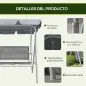 Balancín Jardín Exterior de 3 Plazas con Toldo Ajustable Respaldo Transpirable y Marco de Metal 171x108x154 cm Gris