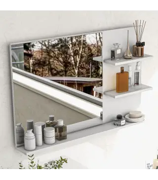 Espejo de Baño de Pared con 2 Estantes Laterales y Estante Inferior para Entrada Pasillo 75x10x48 cm Blanco