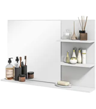 Espejo de Baño de Pared con 2 Estantes Laterales y Estante Inferior para Entrada Pasillo 75x10x48 cm Blanco